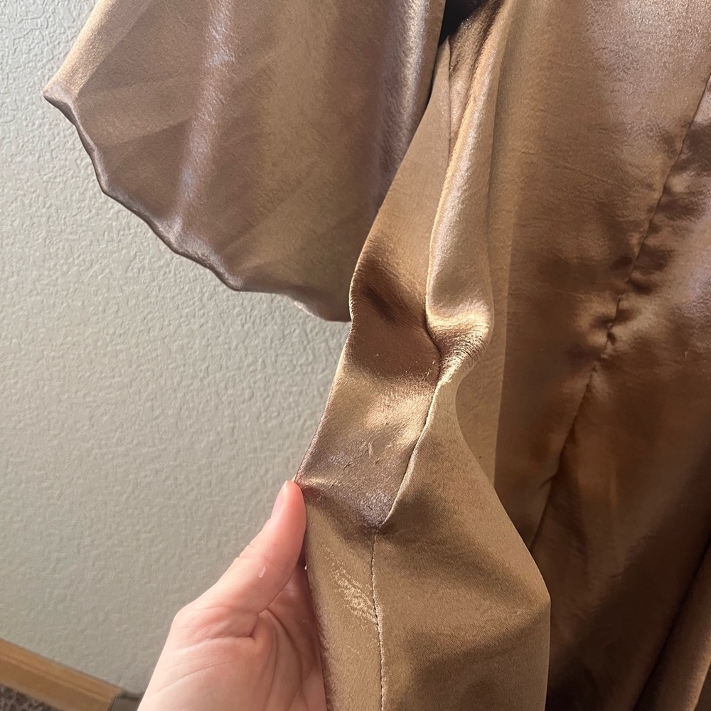 She + Sky Women’s Mini Dress with Puff Sleeve and Cut Outs (Champagne Gold color - Picture 8 of 13